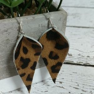 Leopard print leather fur earrings